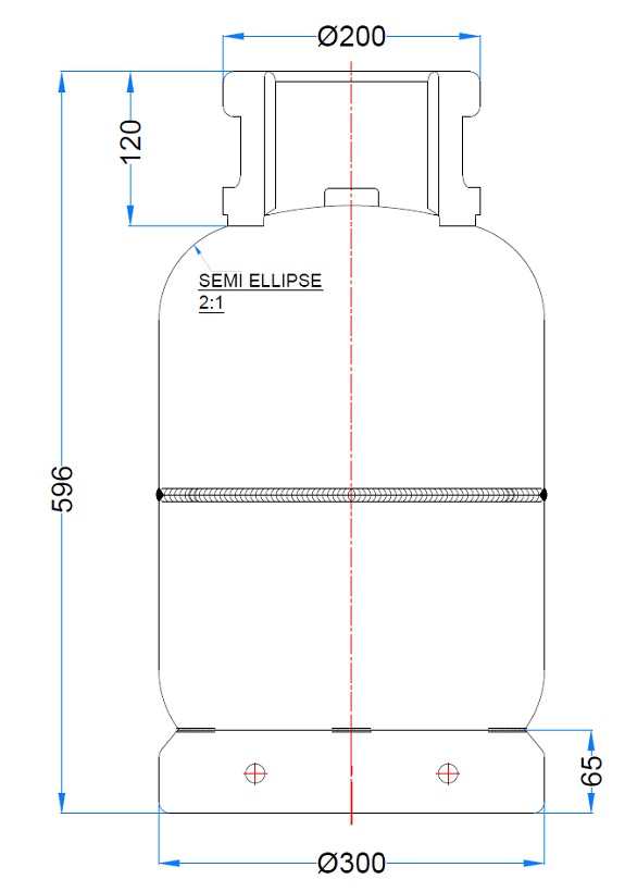 11 Kg Domestic LPG Cylinder with Dimensions Displayed